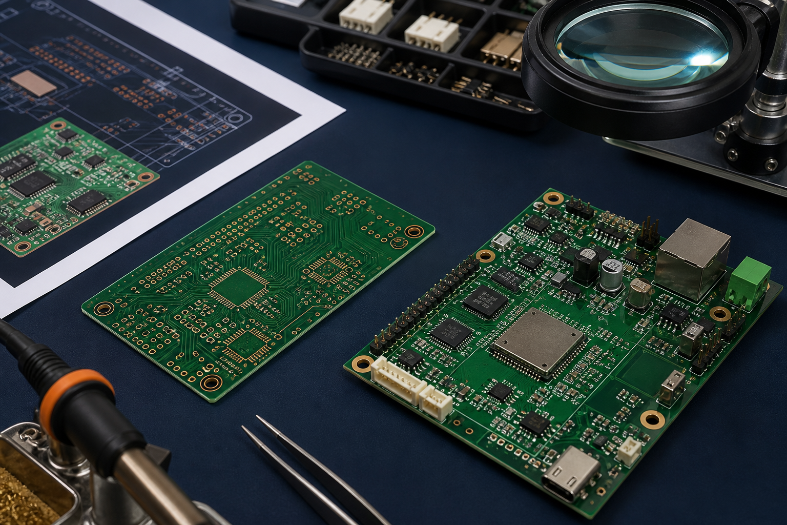 Custom PCB design, fabrication and professional component assembly